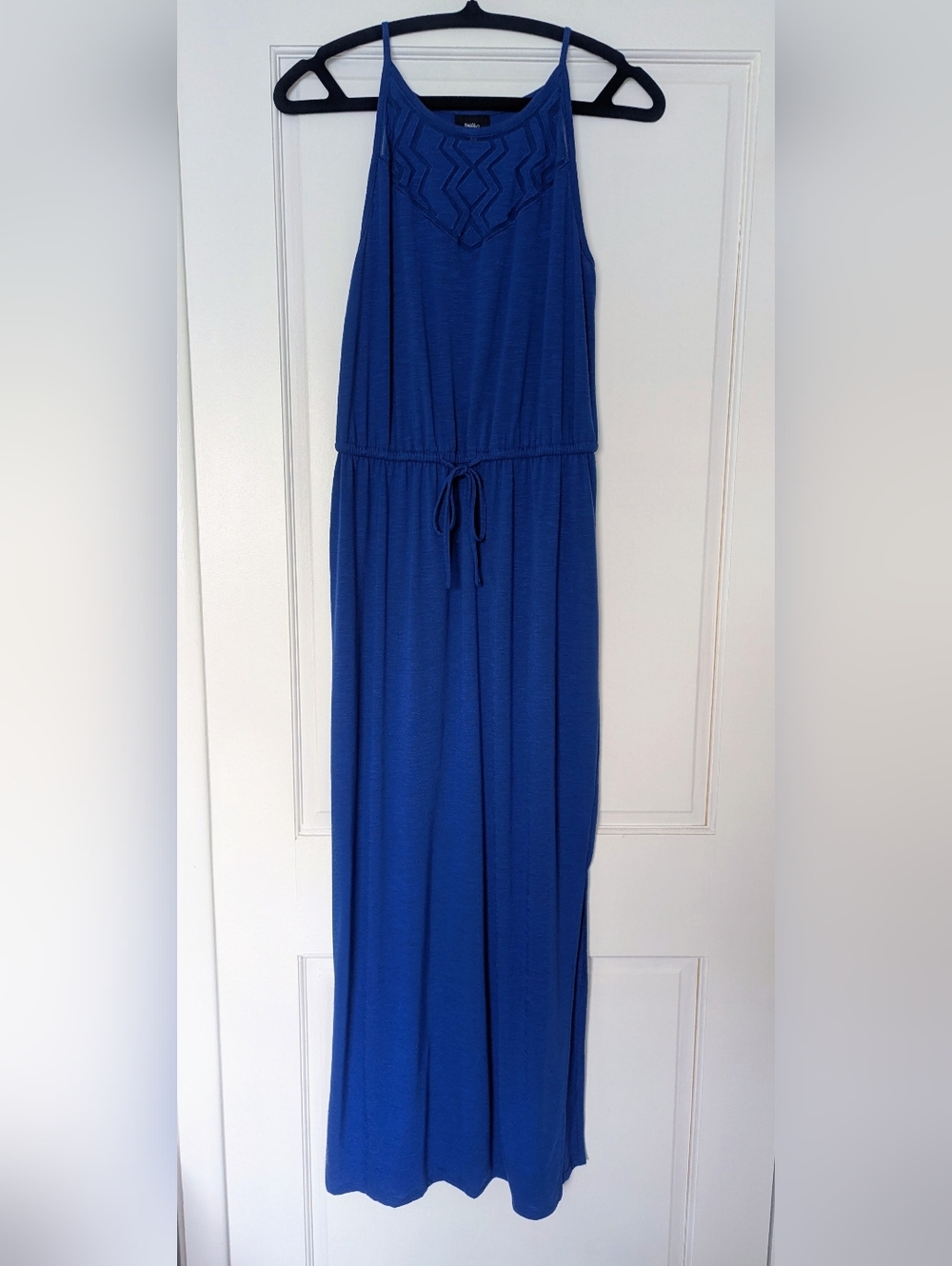 Blue Sleeveless Maxi Dress with Drawstring Waist